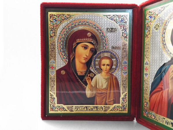 Diptych in Velvet Travel Case Virgin Mary of Kazan and Jesus Christ the Teacher - Image 3