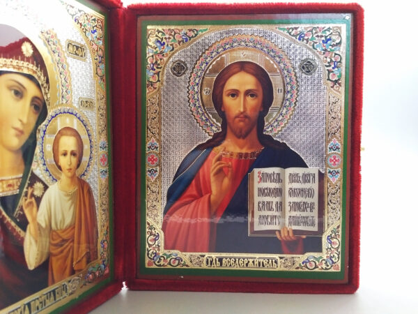 Diptych in Velvet Travel Case Virgin Mary of Kazan and Jesus Christ the Teacher - Image 4