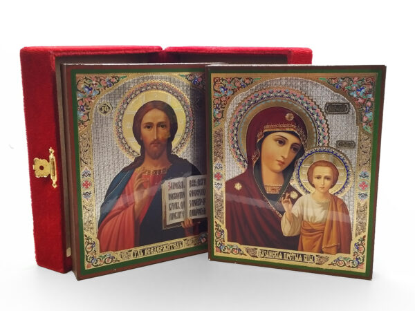 Diptych in Velvet Travel Case Virgin Mary of Kazan and Jesus Christ the Teacher - Image 5