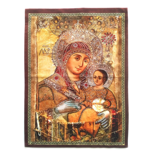 Icon of St. Mary of Bethlehem "Smiling" on fabric. Crystals decorated GREAT GIFT