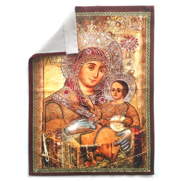 Icon of St. Mary of Bethlehem "Smiling" on fabric. Crystals decorated GREAT GIFT - Image 3