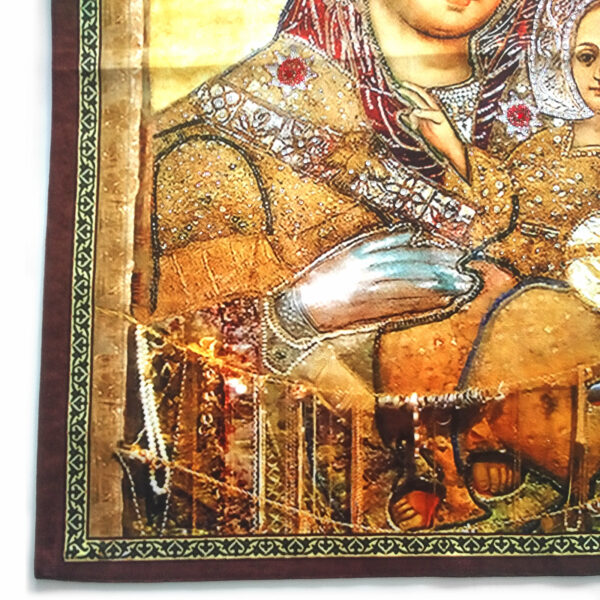 Icon of St. Mary of Bethlehem "Smiling" on fabric. Crystals decorated GREAT GIFT - Image 9