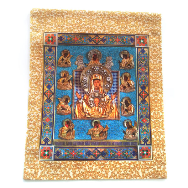 Icon of St. Mary "Rooted" on fabric. Crystals ornaments. Sanctified. GREAT GIFT - Image 2