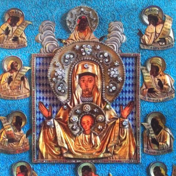 Icon of St. Mary "Rooted" on fabric. Crystals ornaments. Sanctified. GREAT GIFT - Image 5