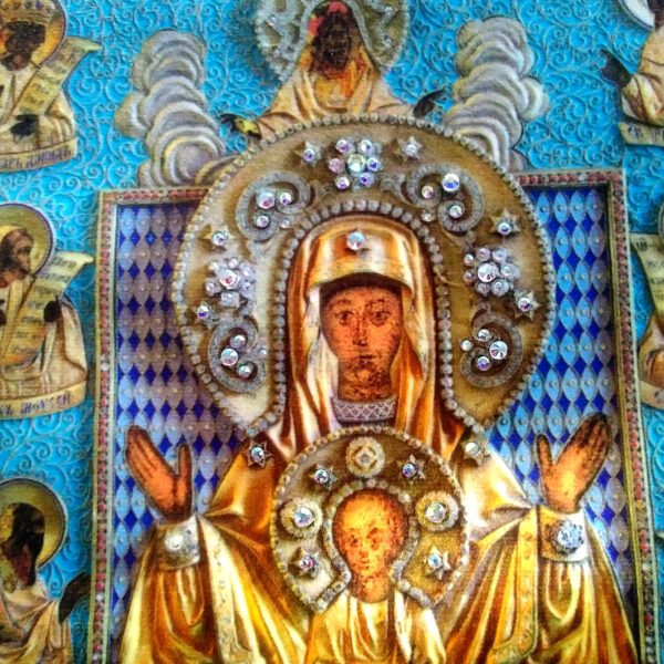 Icon of St. Mary "Rooted" on fabric. Crystals ornaments. Sanctified. GREAT GIFT - Image 7