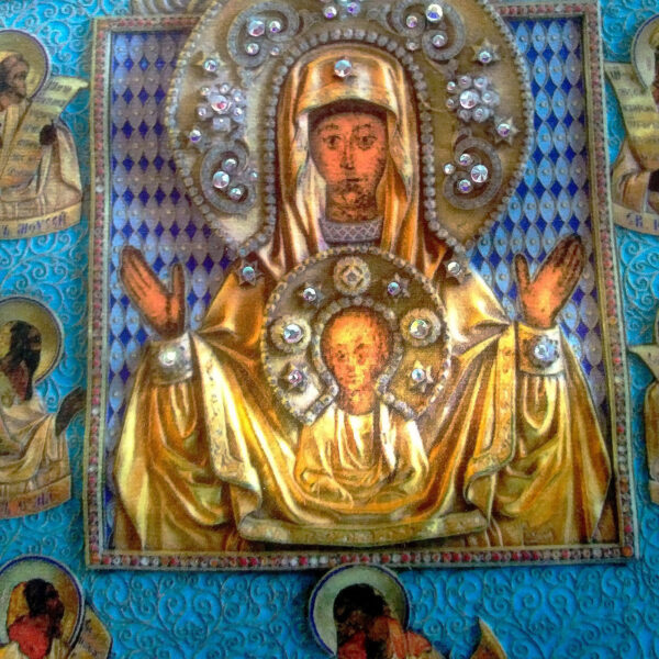 Icon of St. Mary "Rooted" on fabric. Crystals ornaments. Sanctified. GREAT GIFT - Image 9