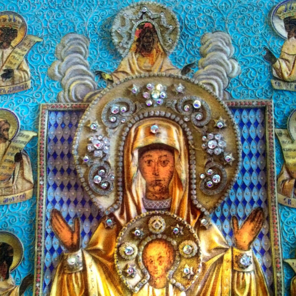 Icon of St. Mary "Rooted" on fabric. Crystals ornaments. Sanctified. GREAT GIFT - Image 8