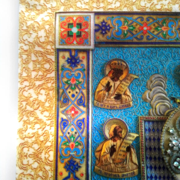 Icon of St. Mary "Rooted" on fabric. Crystals ornaments. Sanctified. GREAT GIFT - Image 11