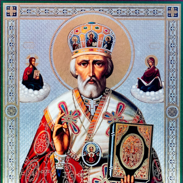 St. Nicholas Icon in Ornate Frame. Orthodox Christian Sanctified Icon 8.25" tall - Image 3