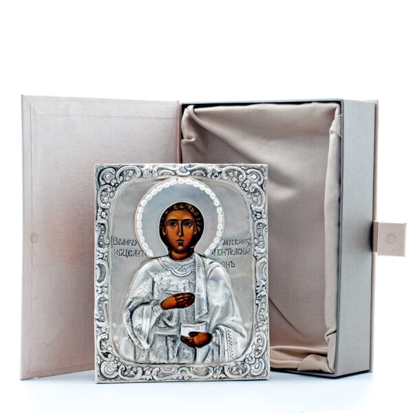 Martyr Saint Panteleimon Icon. Orthodox Christian. Sanctified. Silver-Plated 7x5 - Image 3