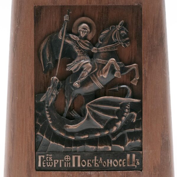 Table Orthodox Christian icon Saint George the Victorious, oak, bronze/brass, handmade work - Image 3