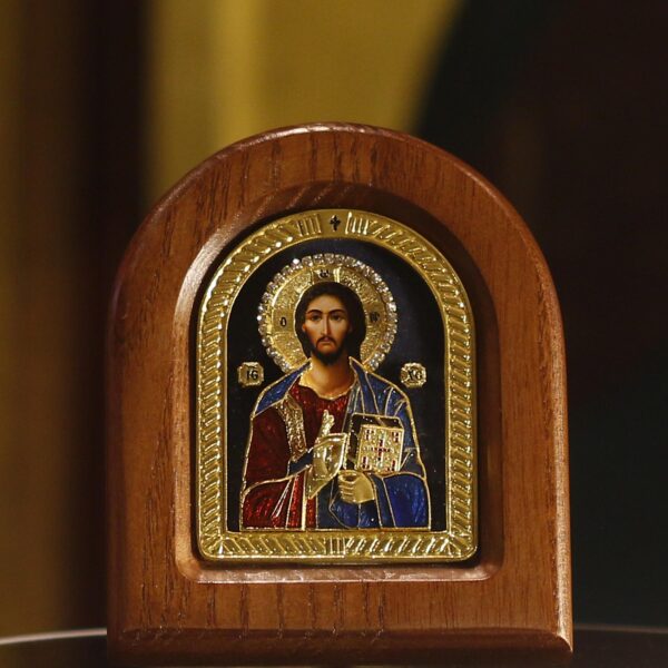 Christ The Savior Icon, Stand: Wood, Silver. Serbian Orthodox Monastery Gift Box - Image 2