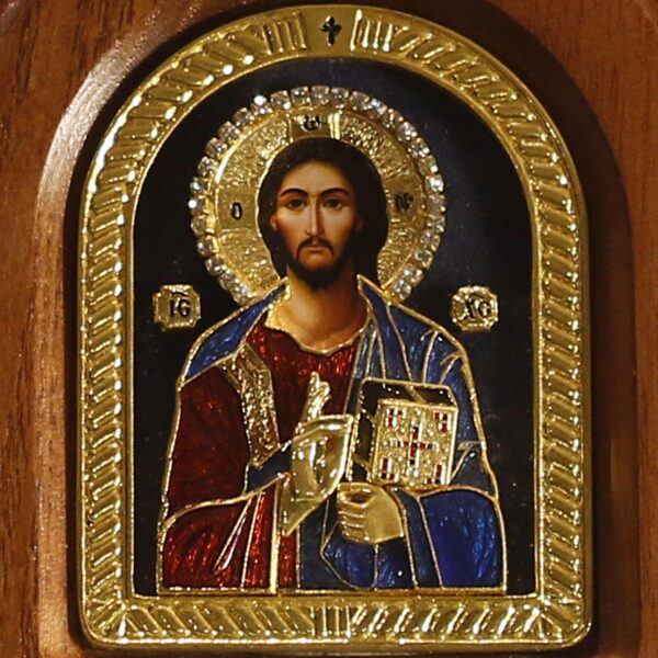 Christ The Savior Icon, Stand: Wood, Silver. Serbian Orthodox Monastery Gift Box - Image 3