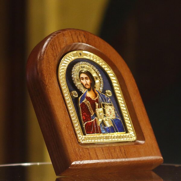 Christ The Savior Icon, Stand: Wood, Silver. Serbian Orthodox Monastery Gift Box - Image 4