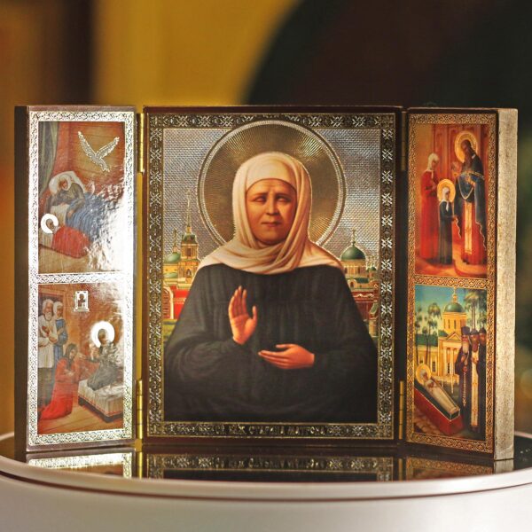 Orthodox Christian Icon Triptych of St. Matrona of Moscow 7" x 4.5" Sanctified