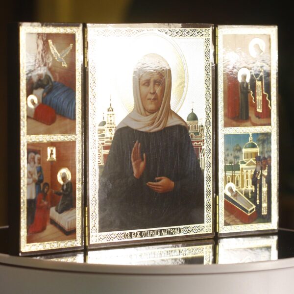 Orthodox Christian Icon Triptych of St. Matrona of Moscow 7" x 4.5" Sanctified - Image 4