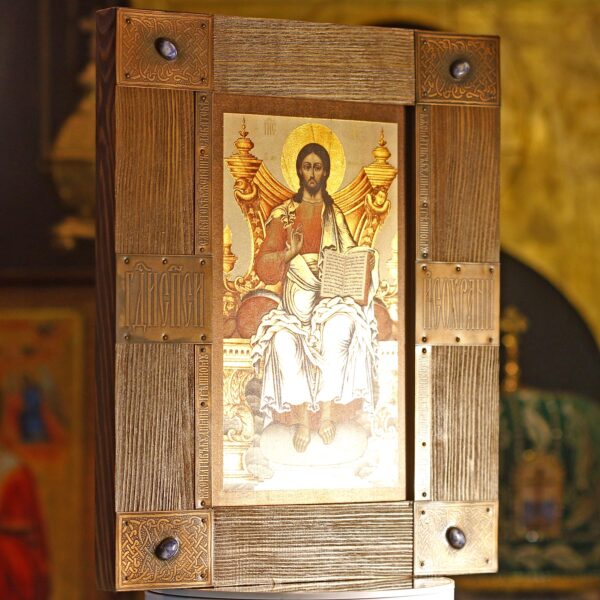 Orthodox Christian Icon: Jesus The Savior in ornate frame with gems 14" x 11.5" - Image 4