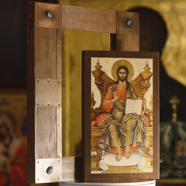 Orthodox Christian Icon: Jesus The Savior in ornate frame with gems 14" x 11.5" - Image 7