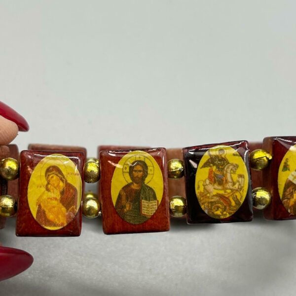 Saints Bead Bracelet, Brown Wood Stretch Elastic Religious Icons. Great Gift - Image 5