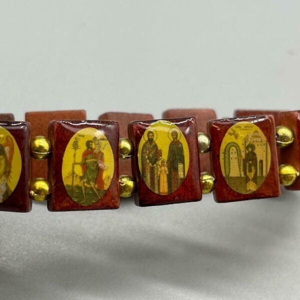 Saints Bead Bracelet, Brown Wood Stretch Elastic Religious Icons. Great Gift - Image 7