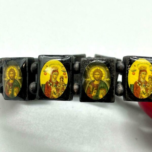 Saints Bead Bracelet, Black Wood Stretch Elastic Religious Icons. Gift - Image 5