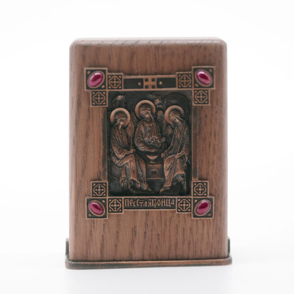 Table icon Holy Trinity with Gems, oak, bronze/brass, handmade - Image 2