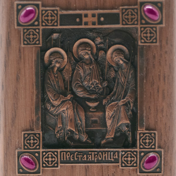 Table icon Holy Trinity with Gems, oak, bronze/brass, handmade - Image 3