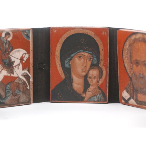 Orthodox Travel Triptych: Icons of St George, St Mary, St Nicholas. Great Gift