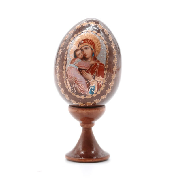 Orthodox Christian icon of St. Mary with Jesus on Wooden Egg 1.7"x4" Easter Gift