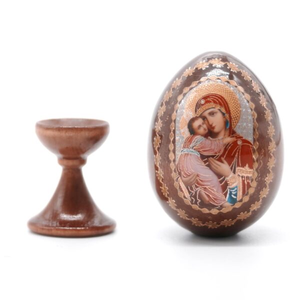 Orthodox Christian icon of St. Mary with Jesus on Wooden Egg 1.7"x4" Easter Gift - Image 5